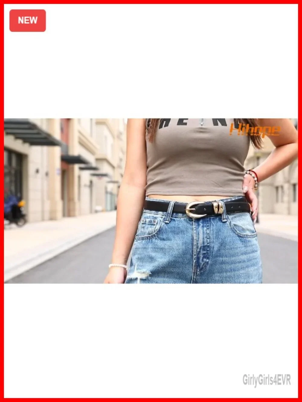 Faux Leather Fashion Belt with Gold Buckle for Women